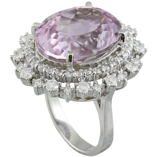 18.58 Carat Kunzite 14K White Gold Diamond Ring - Fashion Strada