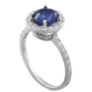 2.61 Carat Sapphire 14K White Gold Diamond Ring - Fashion Strada