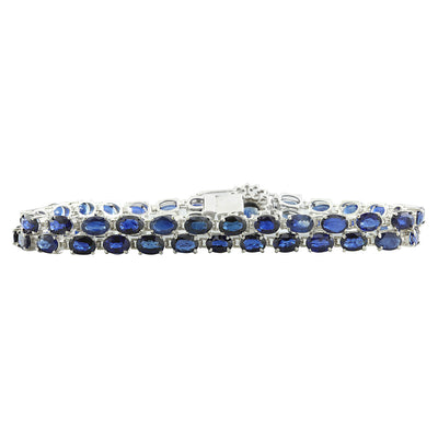 28.22 Carat Sapphire 14K White Gold Diamond Bracelet - Fashion Strada