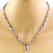38.20 Carat Tanzanite 14K White Gold Diamond Necklace - Fashion Strada