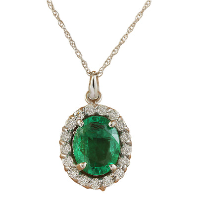 2.00 Carat Emerald 14K White Gold Diamond Necklace - Fashion Strada