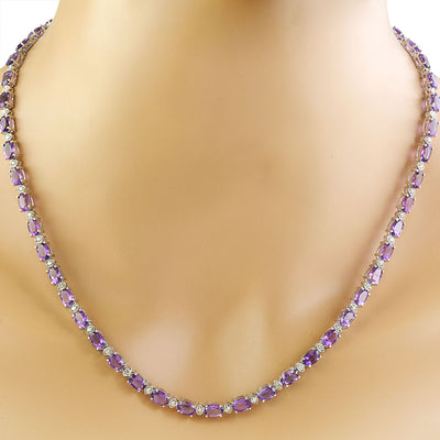 27.50 Carat Amethyst 14K White Gold Diamond Necklace - Fashion Strada