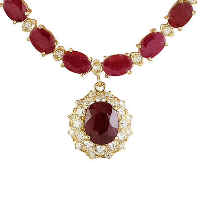 44.60 Carat Ruby 14K Yellow Gold Diamond necklace - Fashion Strada