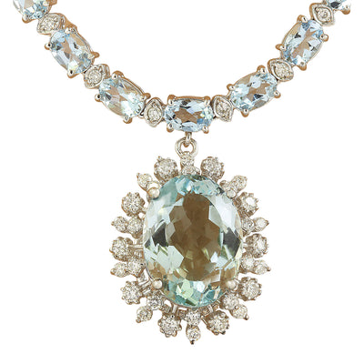 39.80 Carat Aquamarine 14K White Gold Diamond Necklace - Fashion Strada