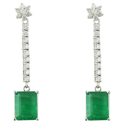 5.87 Carat Emerald 14K White Gold Diamond Earrings - Fashion Strada
