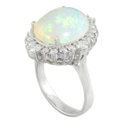 5.85 Carat Opal 14K White Gold Diamond Ring - Fashion Strada