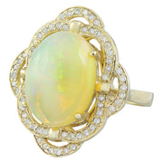 7.05 Carat Opal 14K Yellow Gold Diamond Ring - Fashion Strada