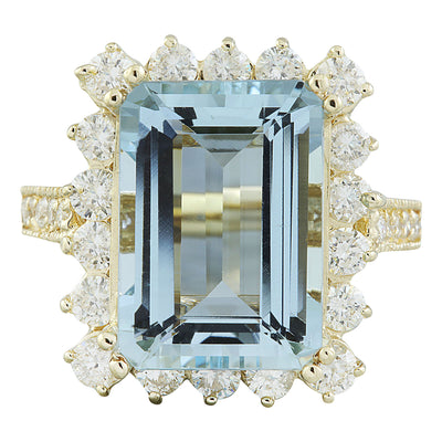 8.75 Carat Aquamarine 14K Yellow Gold Diamond Ring - Fashion Strada
