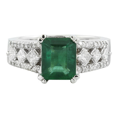 2.95 Carat Emerald 14K White Gold Diamond Ring - Fashion Strada