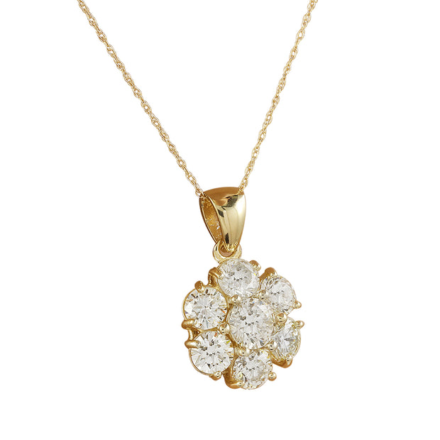 3.15 Carat Diamond 14K Yellow Gold Flower Necklace - Fashion Strada