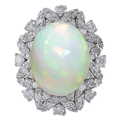 8.15 Carat Natural Opal 14K White Gold Diamond Ring - Fashion Strada