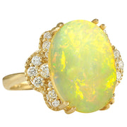 5.84 Carat Natural Opal 14K Yellow Gold Diamond Ring - Fashion Strada