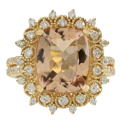 5.09 Carat Natural Morganite 14K Yellow Gold Diamond Ring - Fashion Strada