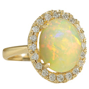 4.90 Carat Natural Opal 14K Yellow Gold Diamond Ring - Fashion Strada
