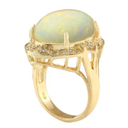 10.50 Carat Natural Opal 14K Yellow Gold Diamond Ring - Fashion Strada