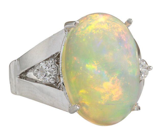 6.12 Carat Natural Opal 14K White Gold Diamond Ring - Fashion Strada