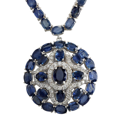 57.24 Carat Natural Sapphire 14K White Gold Diamond Necklace - Fashion Strada