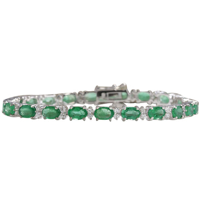 10.17 Carat Natural Emerald 14K White Gold Diamond Bracelet - Fashion Strada