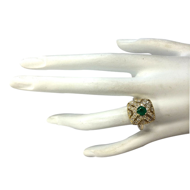 0.95 Carat Natural Emerald 14K Yellow Gold Diamond Ring - Fashion Strada