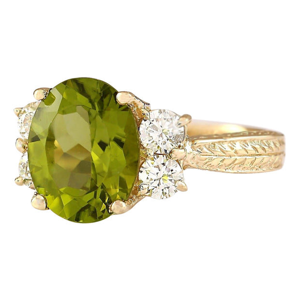 4.31 Carat Natural Peridot 14K Yellow Gold Diamond Ring - Fashion Strada