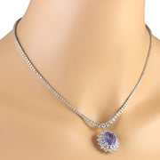 12.13 Carat Natural Tanzanite 14K White Gold Diamond Necklace - Fashion Strada