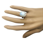 5.19 Carat Natural Opal 14K White Gold Diamond Ring - Fashion Strada
