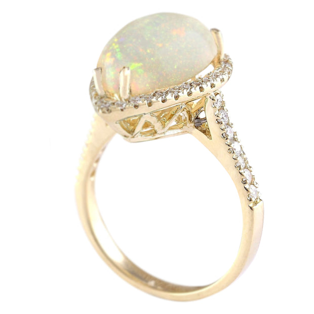 5.27 Carat Natural Opal 14K Yellow Gold Diamond Ring - Fashion Strada