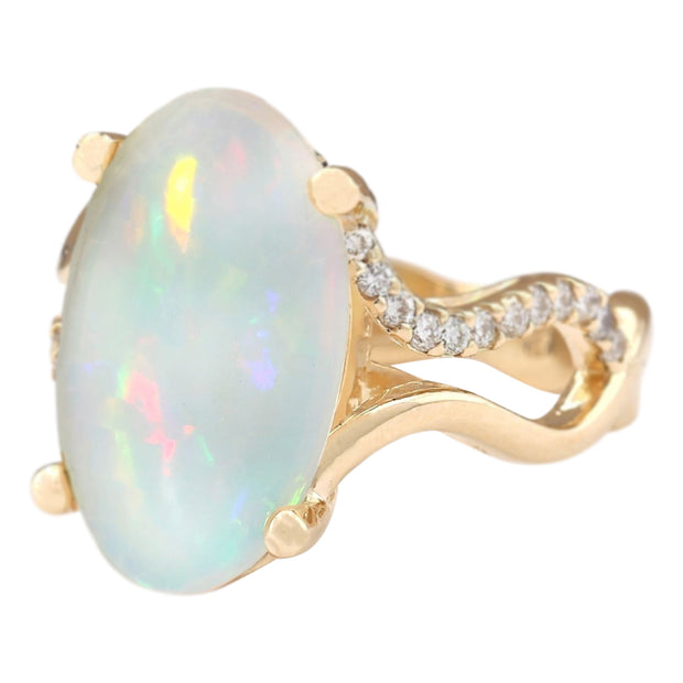 6.50 Carat Natural Opal 14K Yellow Gold Diamond Ring - Fashion Strada