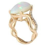 6.50 Carat Natural Opal 14K Yellow Gold Diamond Ring - Fashion Strada