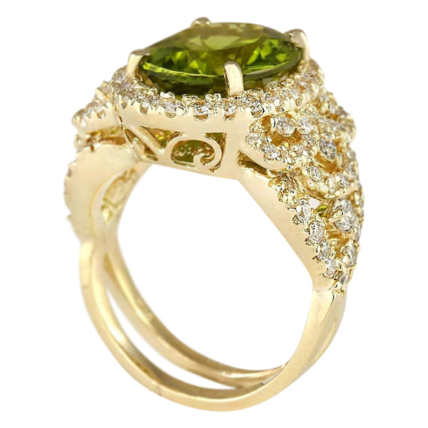 8.02 Carat Natural Peridot 14K Yellow Gold Diamond Ring - Fashion Strada