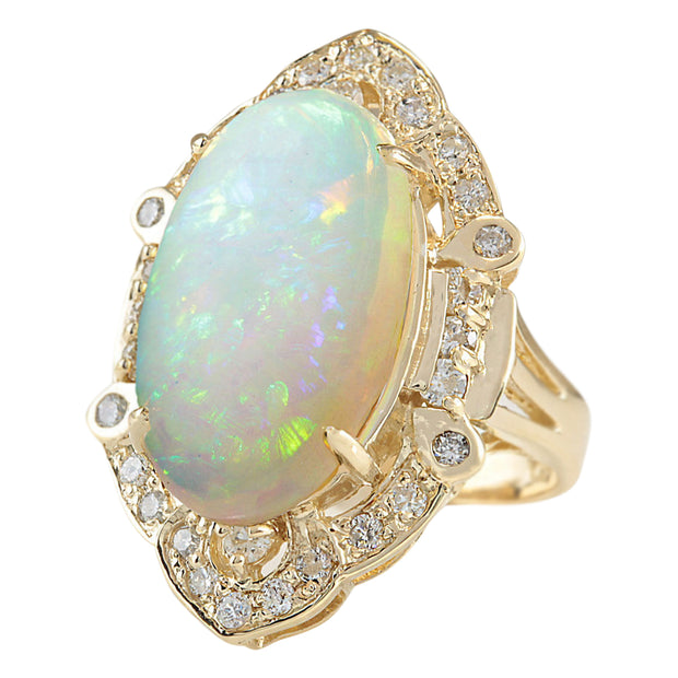9.05 Carat Natural Opal 14K Yellow Gold Diamond Ring - Fashion Strada