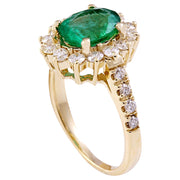 3.03 Carat Natural Emerald 14K Solid Yellow Gold Diamond Ring - Fashion Strada