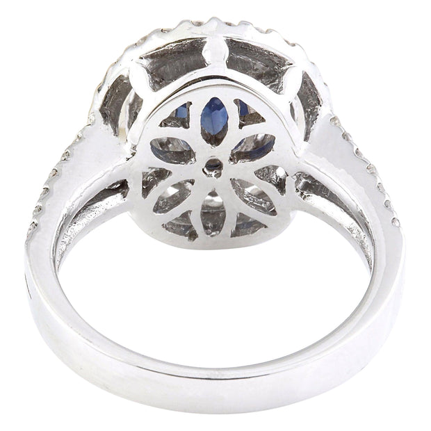 3.10 Carat Natural Sapphire 14K Solid White Gold Diamond Ring - Fashion Strada