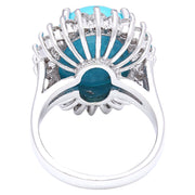 8.32 Carat Natural Turquoise 14K Solid White Gold Diamond Ring - Fashion Strada