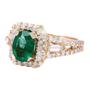 2.80 Carat Natural Emerald 14K Solid Yellow Gold Diamond Ring - Fashion Strada