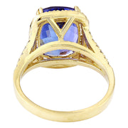 6.06 Carat Natural Tanzanite 14K Solid Yellow Gold Diamond Ring - Fashion Strada