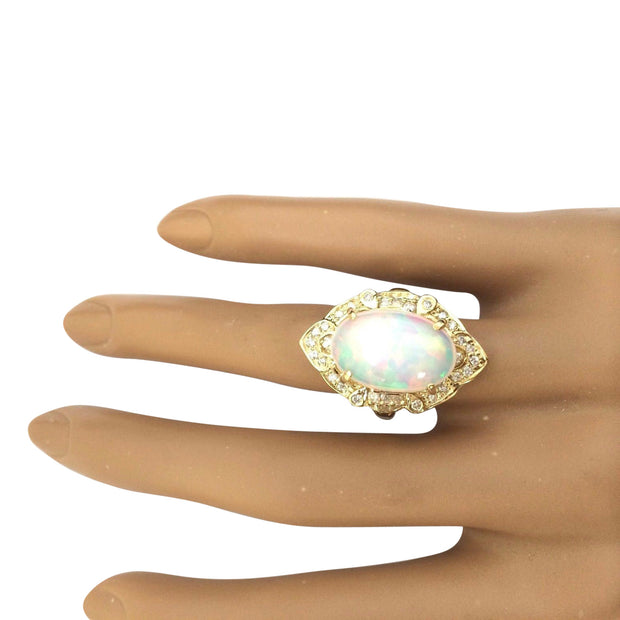 9.05 Carat Natural Opal 14K Solid Yellow Gold Diamond Ring - Fashion Strada