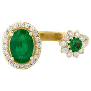 1.20 Carat Natural Emerald 14K Solid Yellow Gold Diamond Ring - Fashion Strada