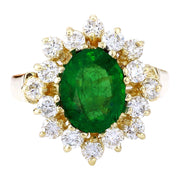 2.54 Carat Natural Emerald 14K Solid Yellow Gold Diamond Ring - Fashion Strada