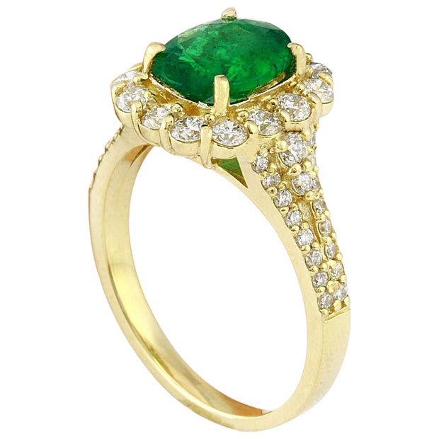 2.35 Carat Natural Emerald 14K Solid Yellow Gold Diamond Ring - Fashion Strada