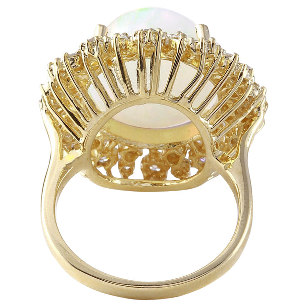 8.75 Carat Natural Opal 14K Solid Yellow Gold Diamond Ring - Fashion Strada