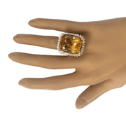 31.08 Carat Natural Citrine 14K Solid White Gold Diamond Ring - Fashion Strada
