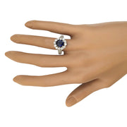 3.23 Carat Natural Sapphire 14K Solid White Gold Diamond Ring - Fashion Strada