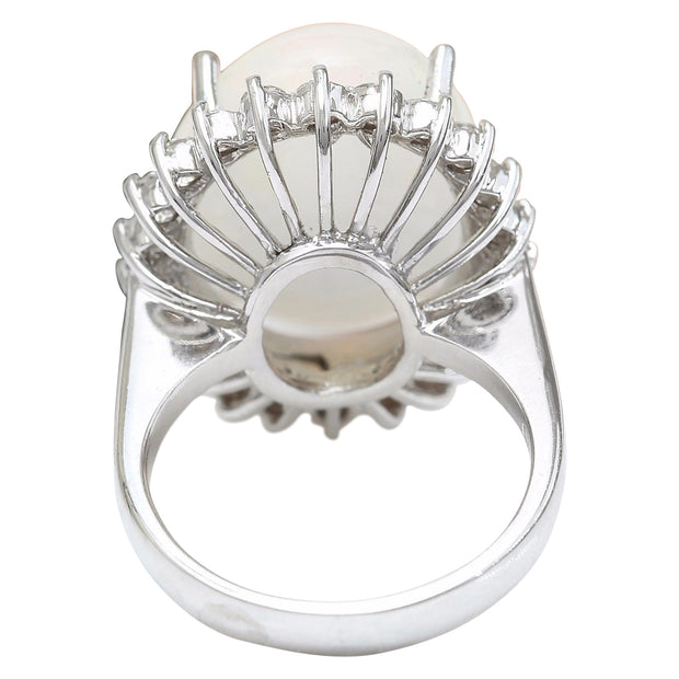 14.41 Carat Natural Opal 14K Solid White Gold Diamond Ring - Fashion Strada
