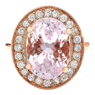 10.57 Carat Natural Kunzite 14K Solid Rose Gold Diamond Ring - Fashion Strada