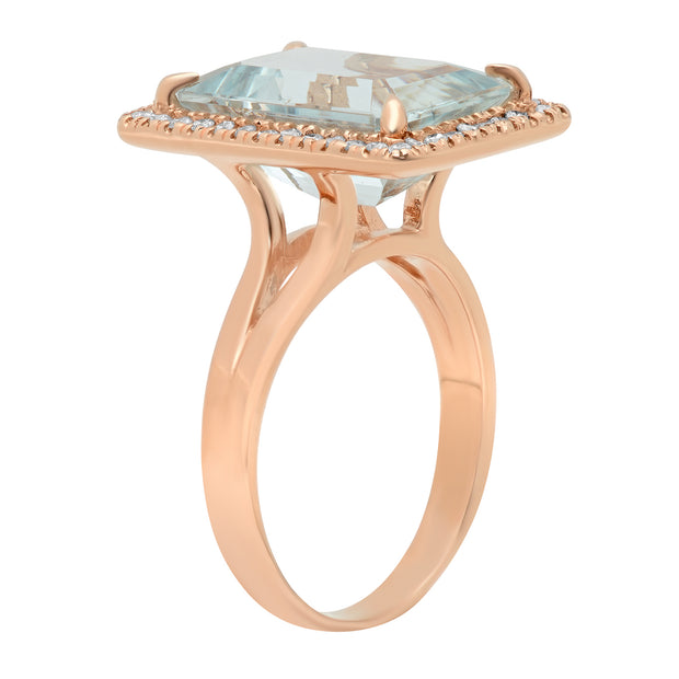 Ladies 6.54 CTW Aquamarine and Diamond 14K Rose Gold Ring - Fashion Strada