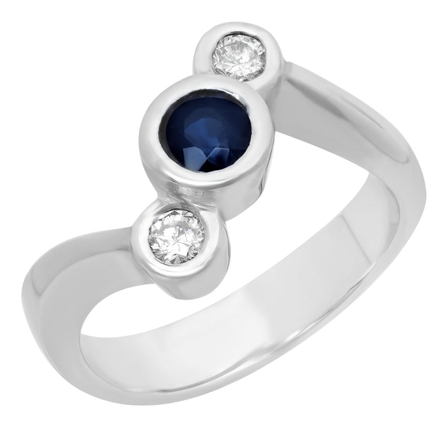 Ladies 1.0 CTW Sapphire and Diamond 14K White Gold Ring - Fashion Strada