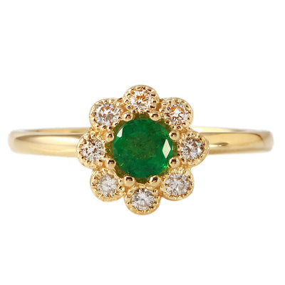 Ladies 0.18CTW Emerald And Diamond 14K Yellow Gold Ring - Fashion Strada