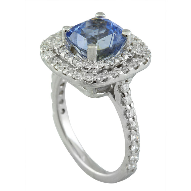 4.92 Carat Ceylon Sapphire 14K White Gold Diamond Ring - Fashion Strada