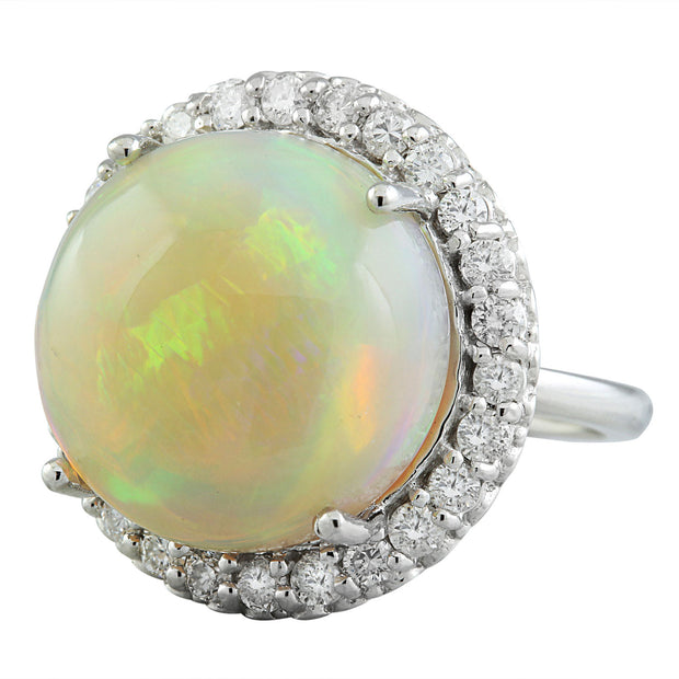 15.40 Carat Opal 14K White Gold Diamond Ring - Fashion Strada